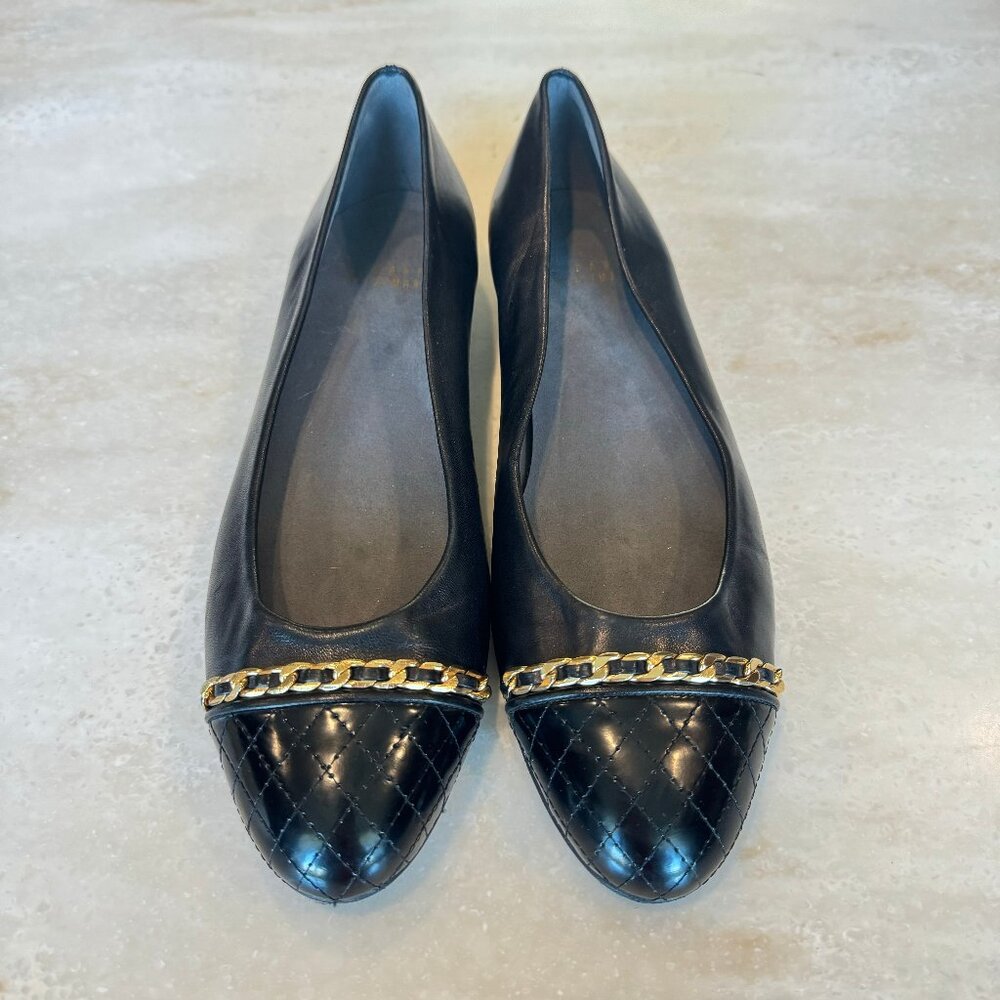 Stuart Weitzman Size 8 Legacy Ballet Flats Black Leather & Patent Toe - Size 8.5